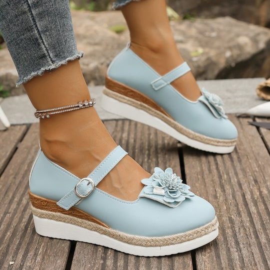 Damen Wedge-Sandaletten mit floraler Verzierungen und komfortabler Sohle R&B
