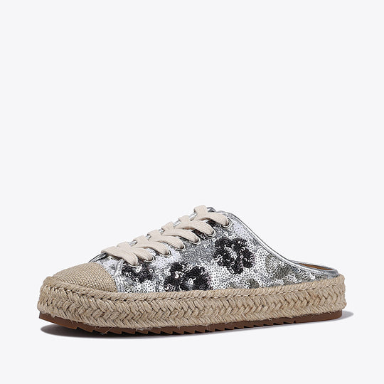 Damen Espadrilles mit glänzenden Pailletten und geflochtenem Jutesohle R&B