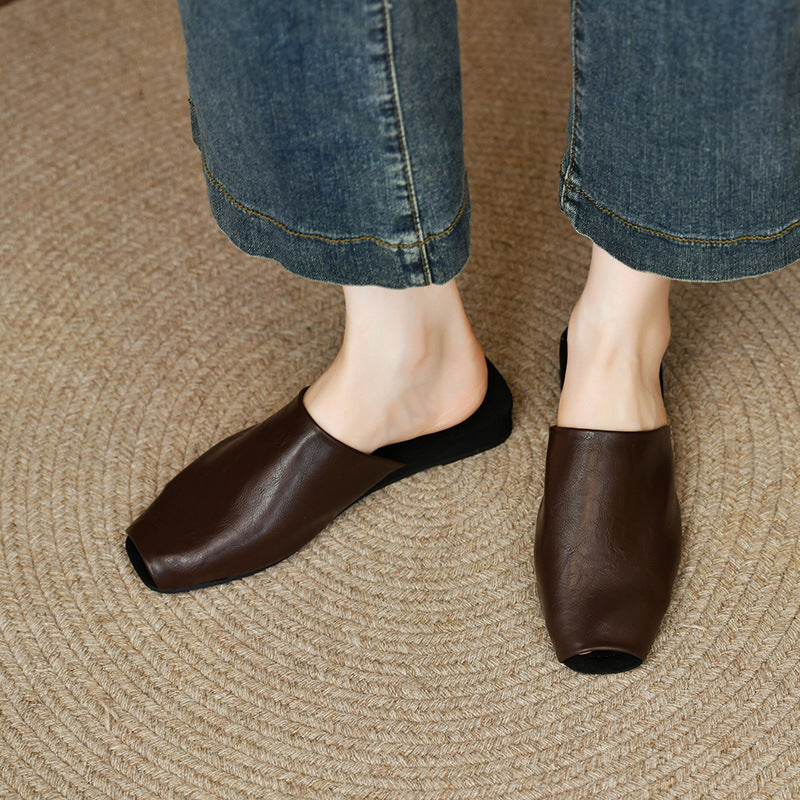 Damen Offene Mules aus hochwertigem Leder mit rutschfester Sohle R&B