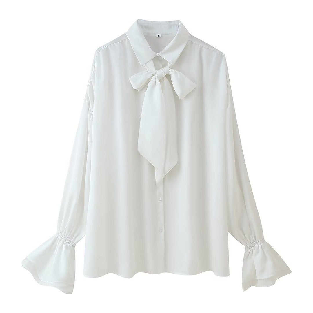 Damen Elegante Bluse mit Schleifenkragen und Volantärmeln R&B