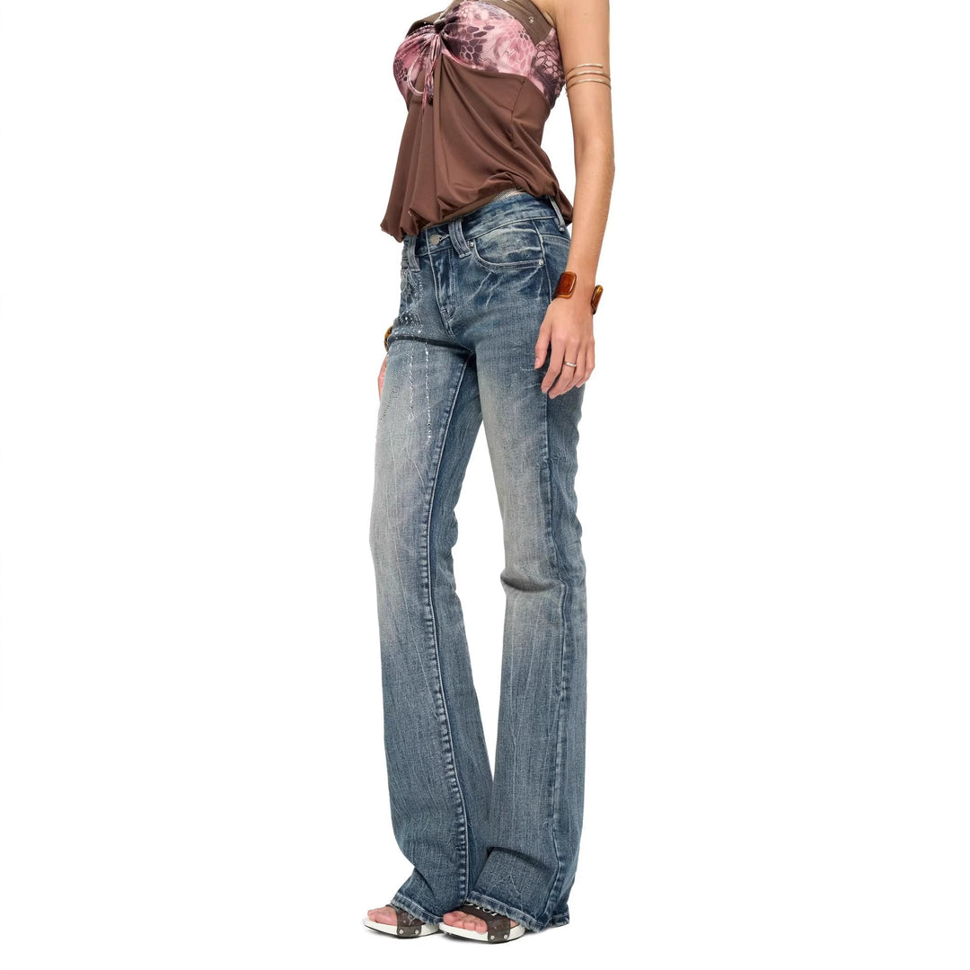 Damen Flared Jeans mit funkelnden Applikationen R&B