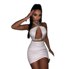 Damen figurbetontes Cocktailkleid mit glitzerndem Halterdesign R&B