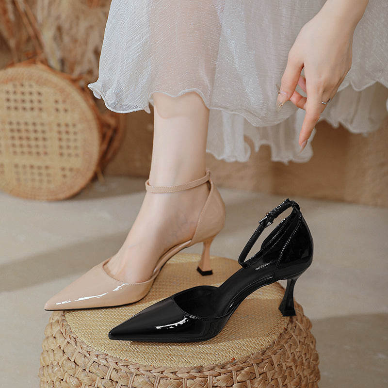 Damen elegante Stiletto-Pumps mit verstellbarem Riemen und glänzender Oberfläche R&B