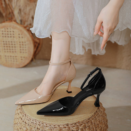 Damen elegante Stiletto-Pumps mit verstellbarem Riemen und glänzender Oberfläche R&B