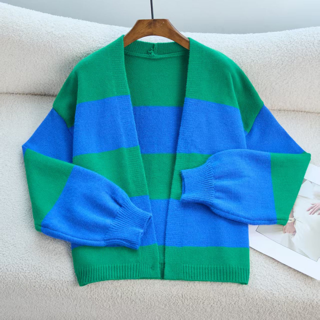 Damen Modischer Strickcardigan mit breiten Streifen und lässigem Schnitt R&B