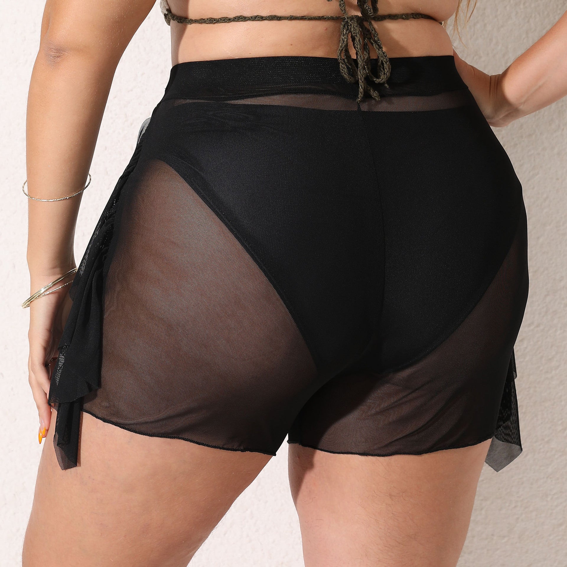 Damen leicht transparente Strandshorts mit fließendem Überwurf R&B