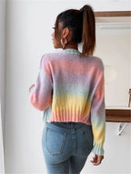 Damen Modischer Oversized-Cardigan mit buntem Farbverlauf und Knopfdetails R&B