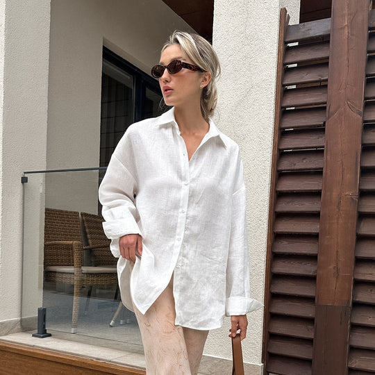 Damen Leinenhemd mit lässigem Schnitt und oversized Ärmeln R&B