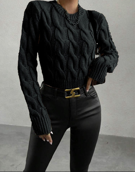 Damen Grobstrick Pullover mit Zopfmuster R&B