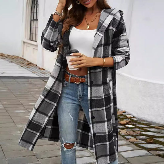 Damen Karierter Mantel mit moderner Schnittführung und praktischem Taschen-Design R&B