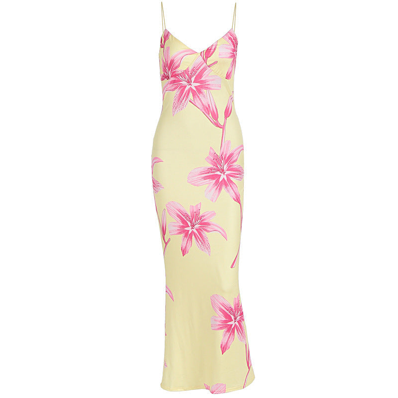 Damen Elegantes Blumenmaxikleid mit feinen Spaghettiträgern und figurbetontem Schnitt R&B