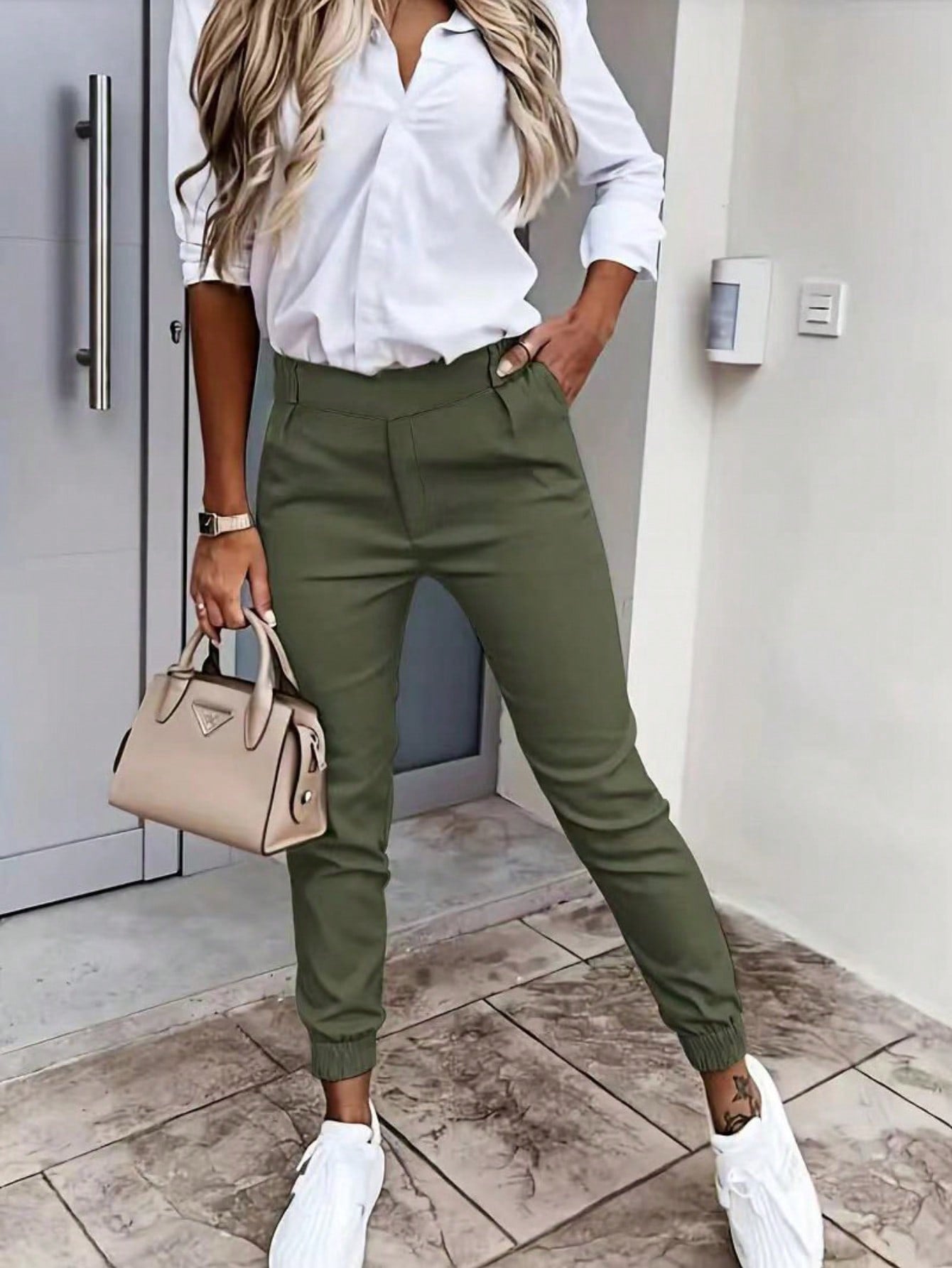Damen bequeme Chinohose mit elastischem Bund R&B