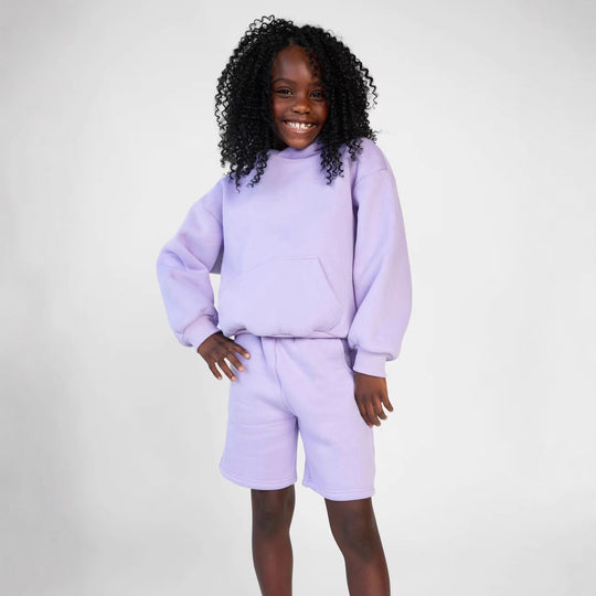 Damen Kapuzensweatshirt und Shorts-Set aus weichem Fleece mit praktischen Taschen R&B
