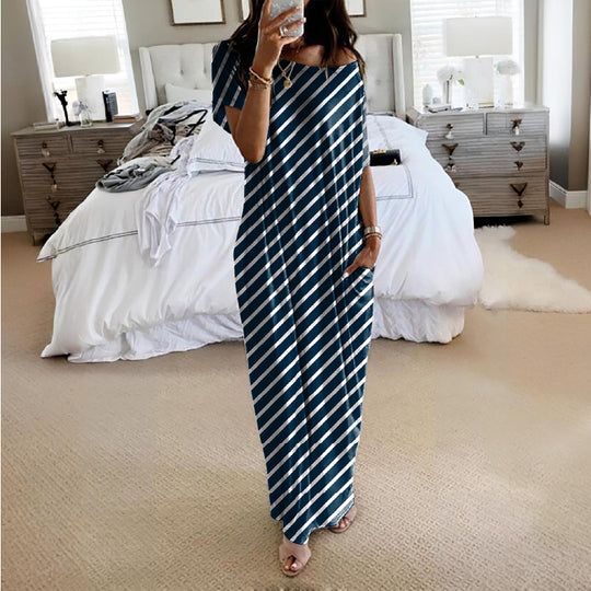 Damen Lockere Maxikleid mit Animal-Print und Seitentaschen R&B