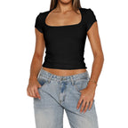 Damen Kurzarm T-Shirt mit quadratischem Ausschnitt R&B
