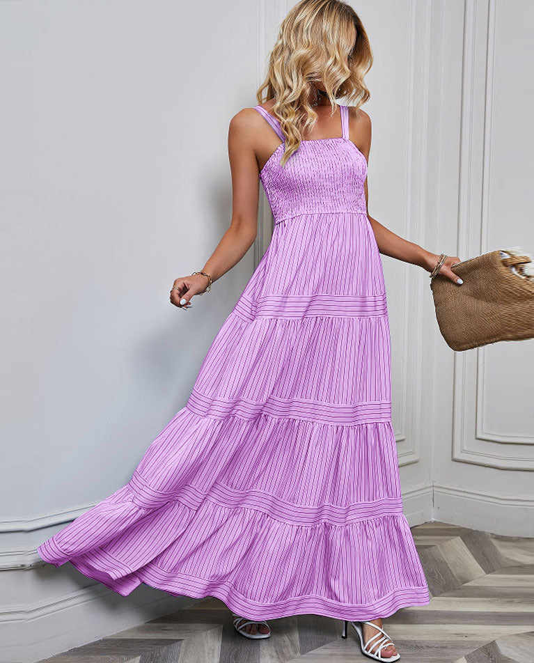 Damen Maxikleid mit raffiniertem Pliszeedesign und elastischem Oberteil R&B