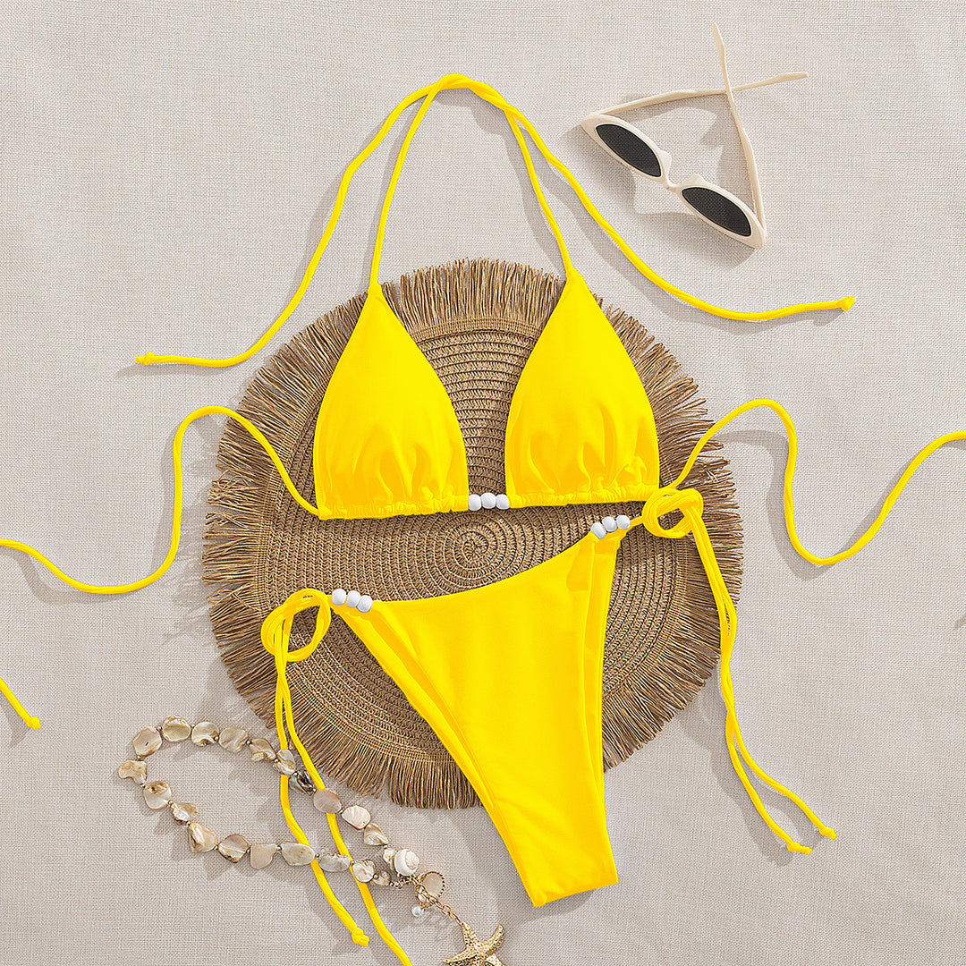 Damen Triangel-Bikini mit dekorativen Perlen-Details R&B
