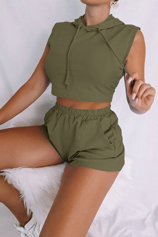 Damen Sportliches Zweiteiliges Set mit Kapuzenoberteil und Shorts R&B