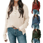 Damen lässiger Oversized Pullover mit Knopfleiste und strukturiertem Material