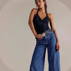Damen Weite Jeans mit modischer Streifenbordüre