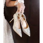 Damen glamouröse High Heels mit funkelndem Perlenschmuck R&B