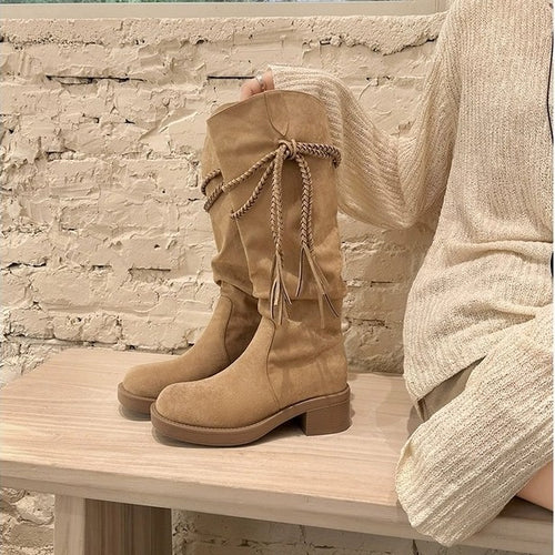 Damen Knöcheltief-Stiefel mit raffiniertem Falten-Design und dekorativem Schnürdetail R&B