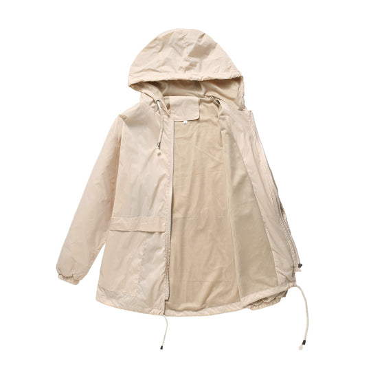 Damen sportliche Windbreaker-Jacke mit verstellbarer Kapuze und elastischen Bündchen R&B