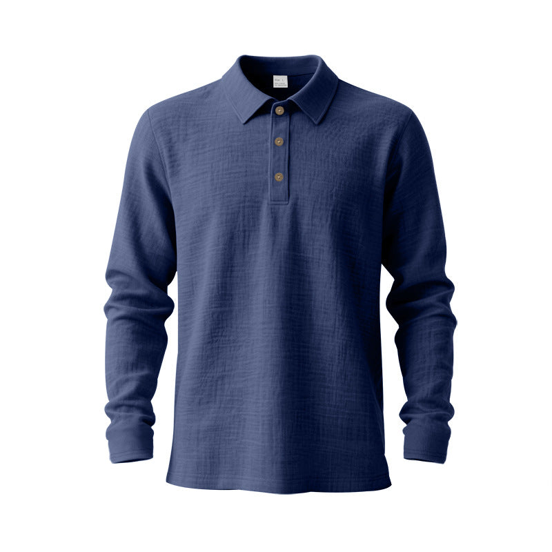 Herren nan Langarm-Poloshirt aus Baumwollgaze mit Hemdkragen, Dreiknopfleiste und entspannter Passform R&B