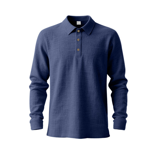 Herren nan Langarm-Poloshirt aus Baumwollgaze mit Hemdkragen, Dreiknopfleiste und entspannter Passform R&B