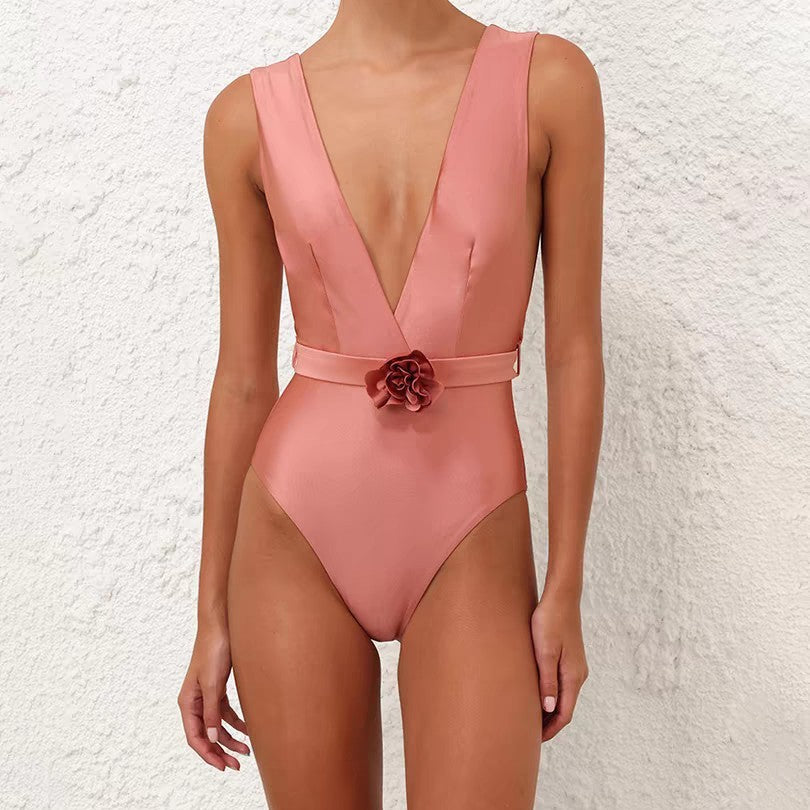 Damen Eleganter Badeanzug mit Blumenapplikation R&B