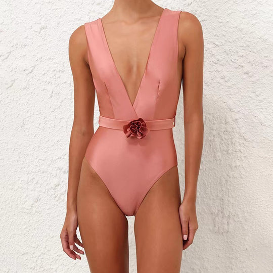 Damen Eleganter Badeanzug mit Blumenapplikation R&B