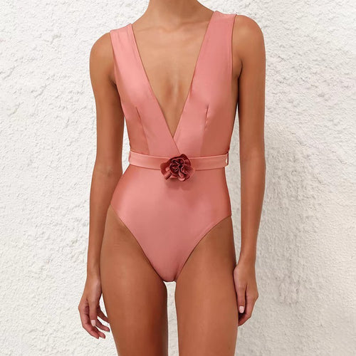 Damen Eleganter Badeanzug mit Blumenapplikation R&B