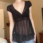 Damen Verspieltes Polka-Dots Blusenshirt mit Rüschendetails R&B