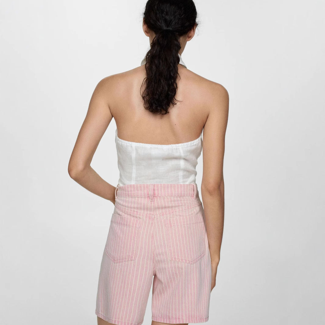 Damen Hoch taillierte Stoff-Shorts im modischen Streifen-Design R&B