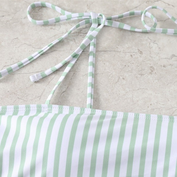Damen Hochgeschnittener Bikini mit modischen Streifen und verstellbaren Trägern R&B