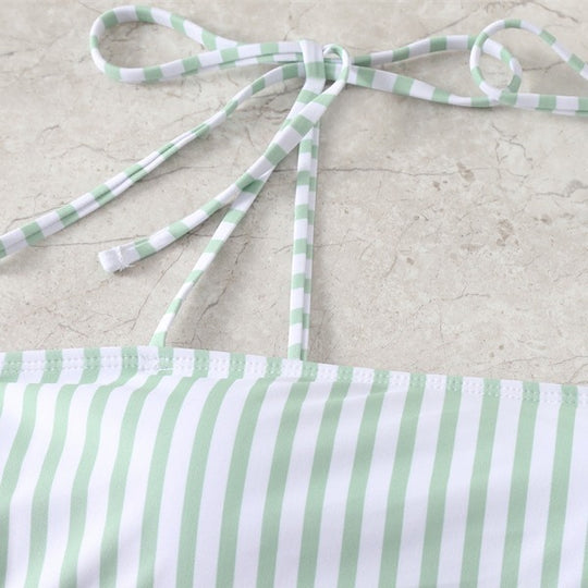 Damen Hochgeschnittener Bikini mit modischen Streifen und verstellbaren Trägern R&B