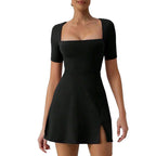 Damen Kurzkleid mit Quadrat-Ausschnitt und schwingendem Rock R&B