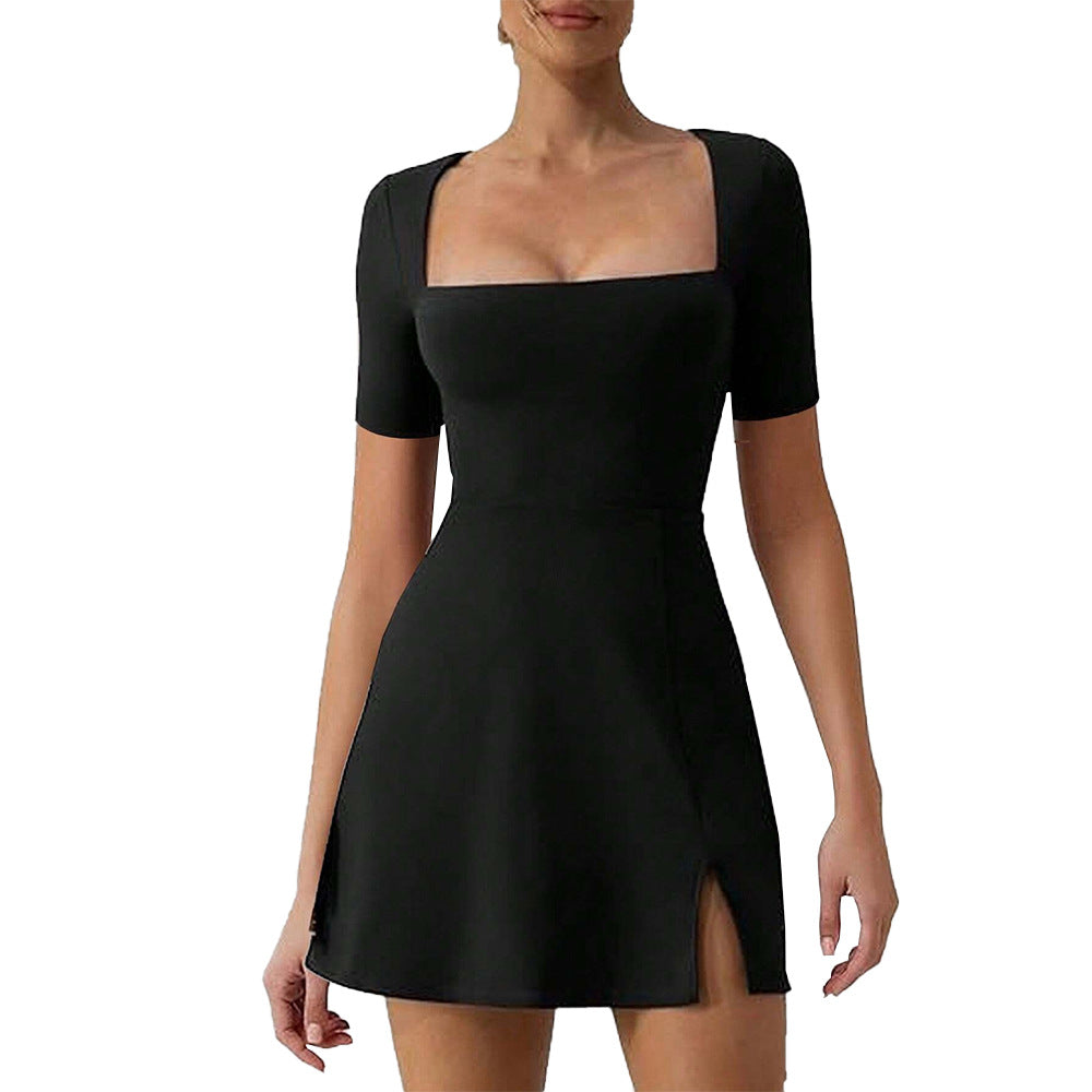 Damen Kurzkleid mit Quadrat-Ausschnitt und schwingendem Rock R&B