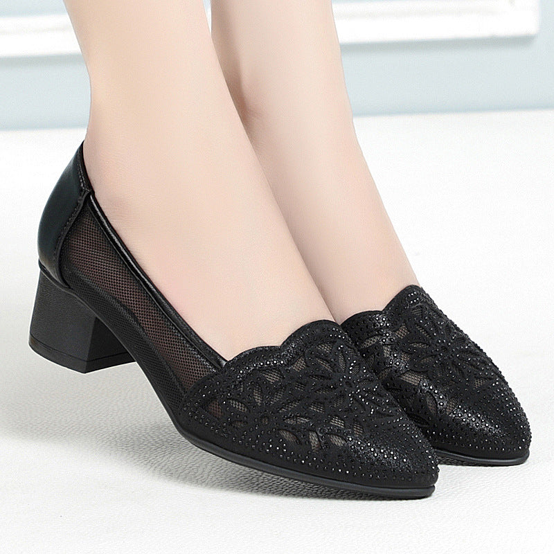 Damen Ballerinas mit filigranem Blumenmuster und transparenten Mesh-Einsätzen R&B