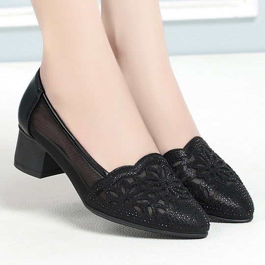 Damen Ballerinas mit filigranem Blumenmuster und transparenten Mesh-Einsätzen R&B