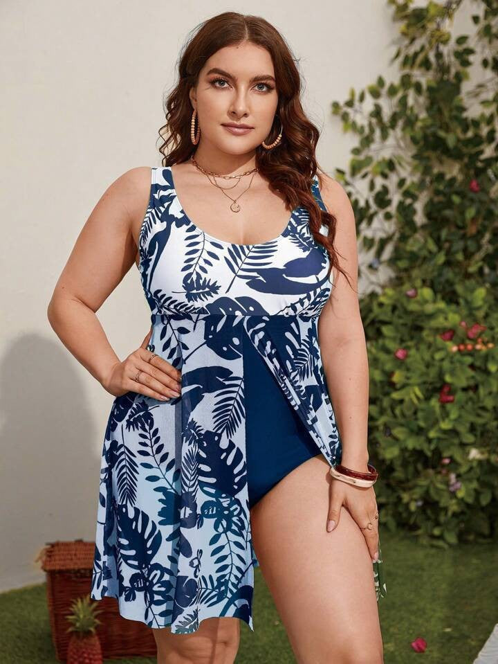 Damen Badeanzug mit floralem Überrock R&B