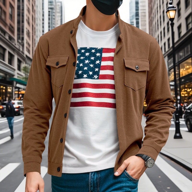 Herren lässige Oberhemdjacke mit funktionalen Taschen und strukturiertem Design R&B