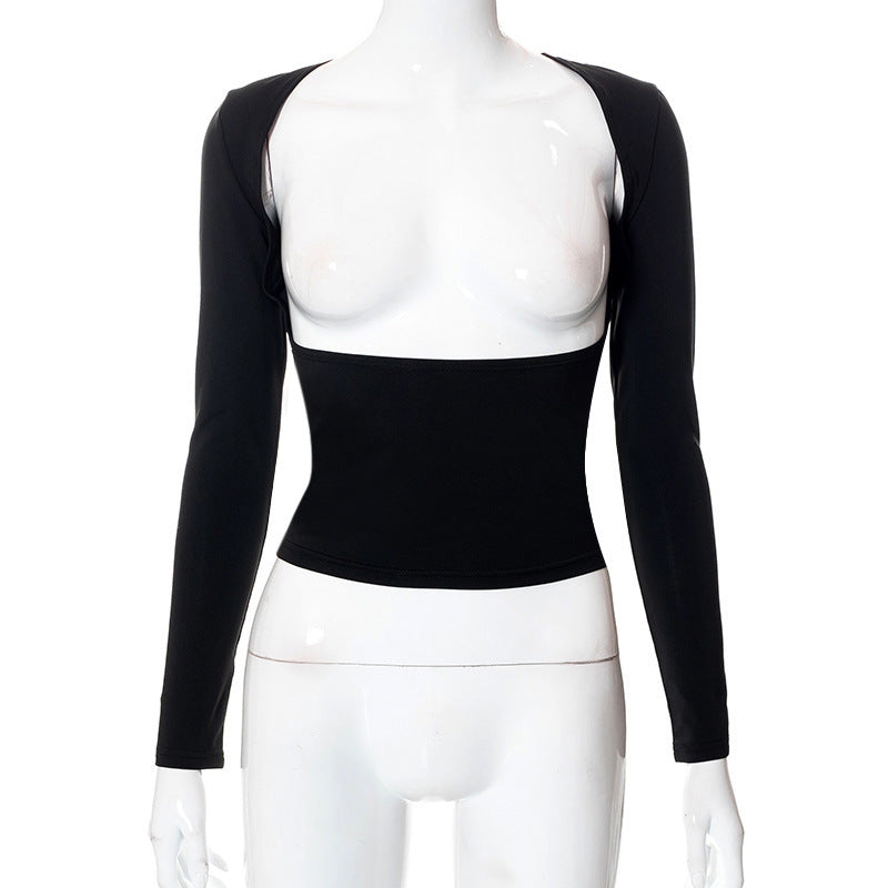 Damen figurbetontes Longsleeve-Oberteil mit offenem Rücken und elegantem Design R&B