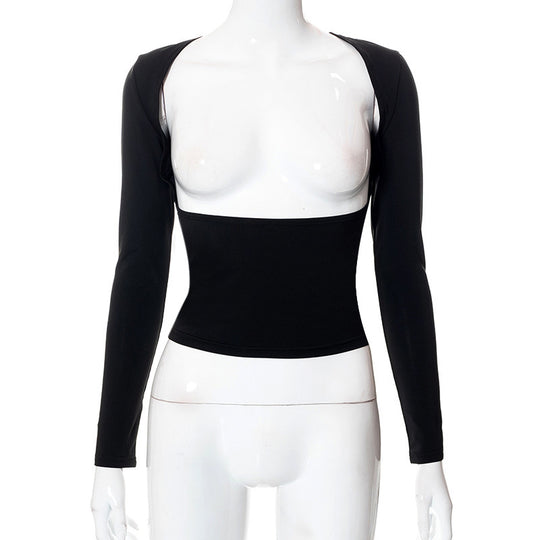 Damen figurbetontes Longsleeve-Oberteil mit offenem Rücken und elegantem Design R&B