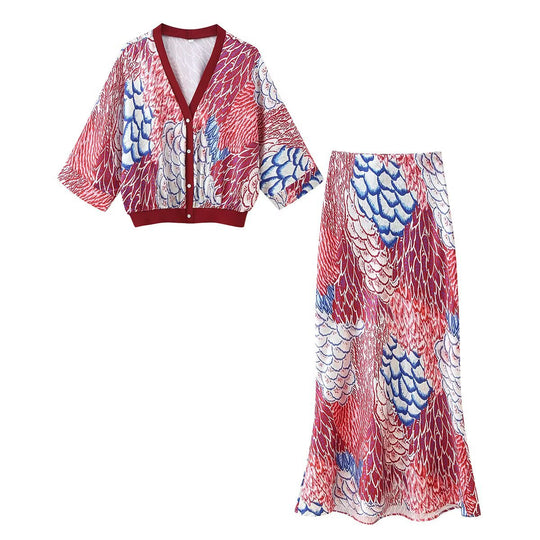 Damen Blütenmuster Set mit Kurzjacke und maxikleid R&B