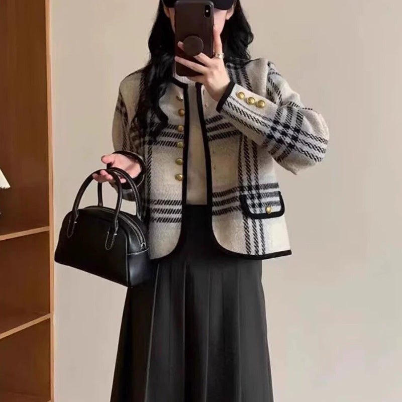 Damen Freizeitblazer mit eleganter Karomusterung und Knopfdetails R&B