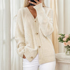 Damen nan oversize Strickcardigan mit V-Ausschnitt und Perlmuttknöpfen R&B