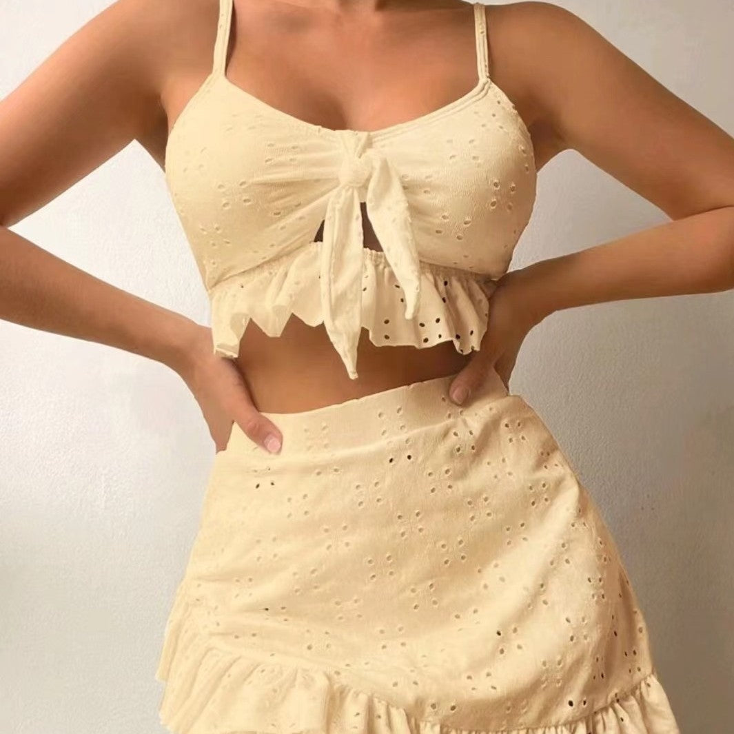 Damen verspieltes Crop-Top und Rüschensrock-Set R&B