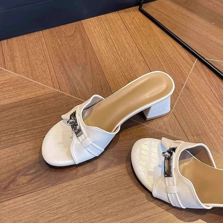 Damen elegante Mules mit schimmerndem Metallakzent R&B