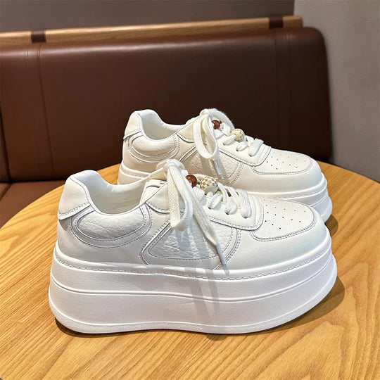 Damen modische Plateau Sneakers mit atmungsaktiver Leder-Oberfläche R&B